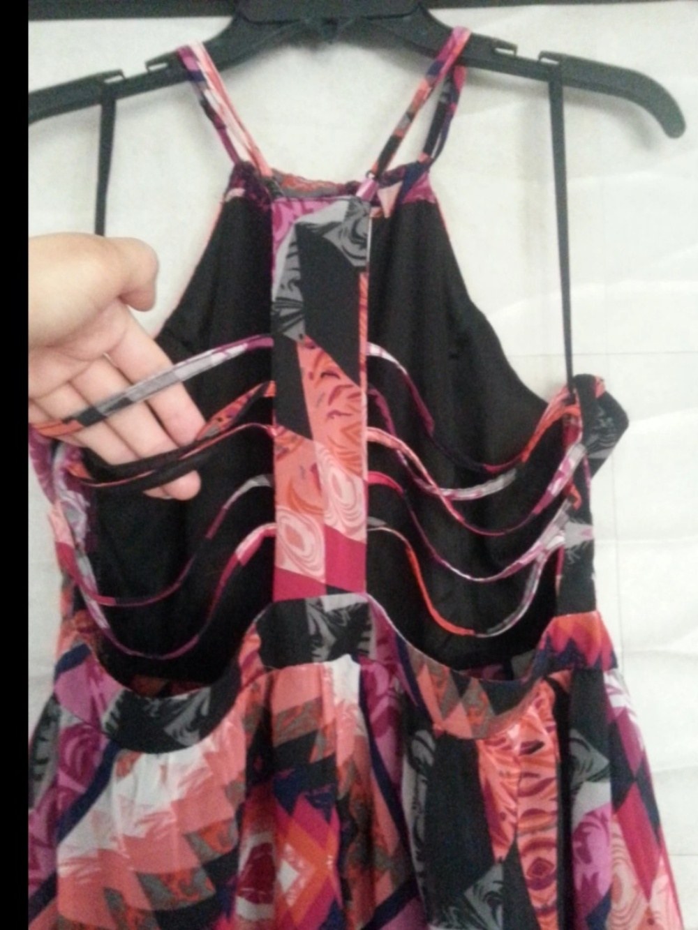 New bebe 2b Orange black pink straps cutout back halter dress L - Picture 5 of 5